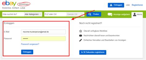 www.kleinanzeigen.de login.